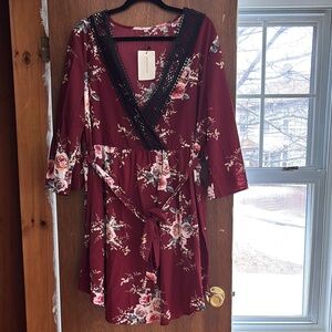 BloomChic Red and Black Babydoll Wrap Dress